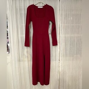 Astr Cherry Red Long Sleeve Ribbed Dress
